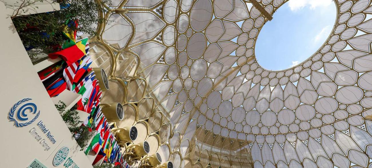 View of the iconic Al Wasl Dome at Expo City in Dubai, United Arab Emirates, which is hosting the UN climate conference COP28.